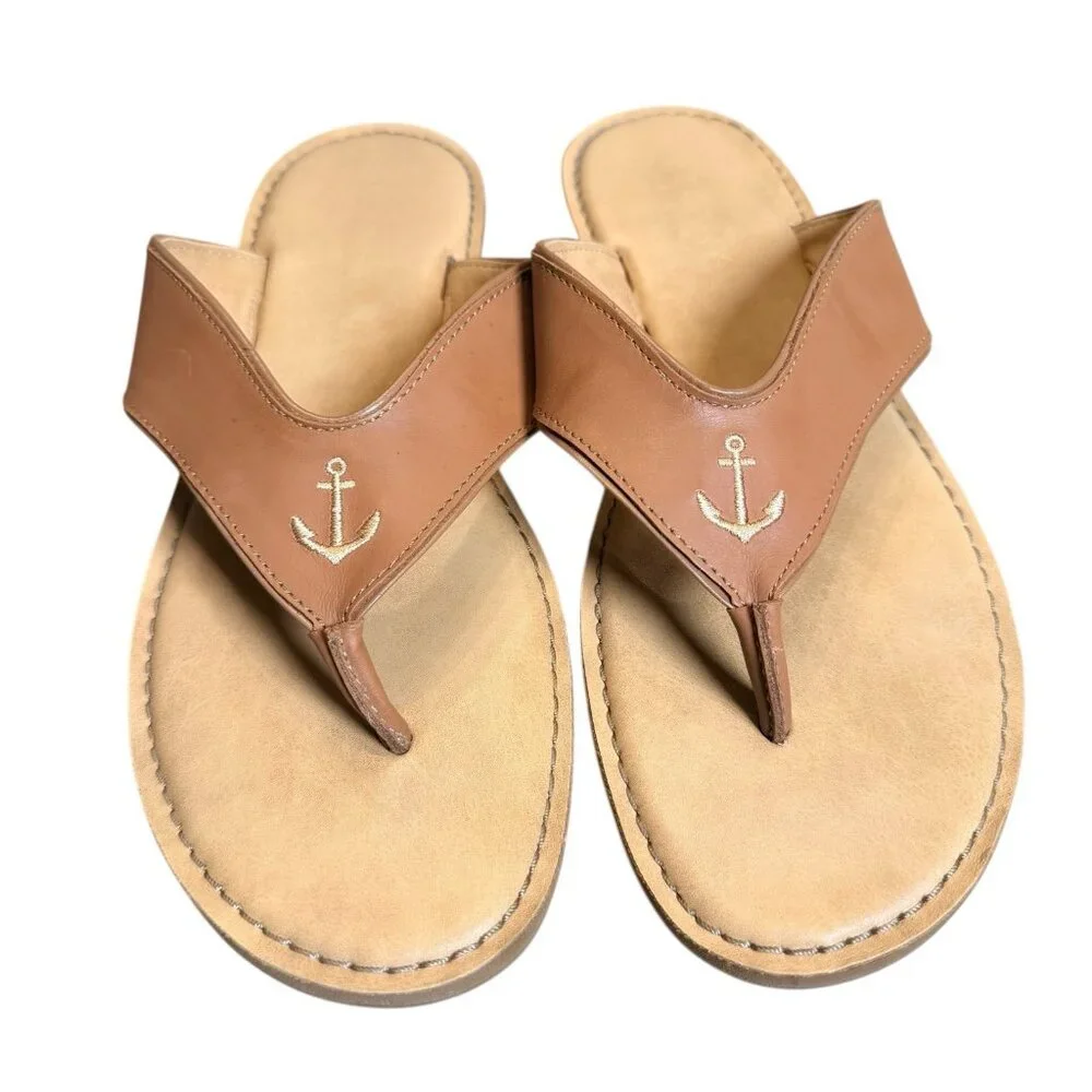 Sperry Women’s Size 11M Brown / Tan Leather Thong Flat Sandals EUC - Picture 1 of 5